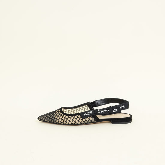 Christian Dior Black J'Adior Mesh Flat Slingback 38.5
