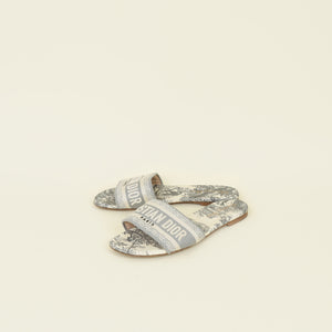 Christian Dior Grey Toile De Jouy Dway Flat Mules 38