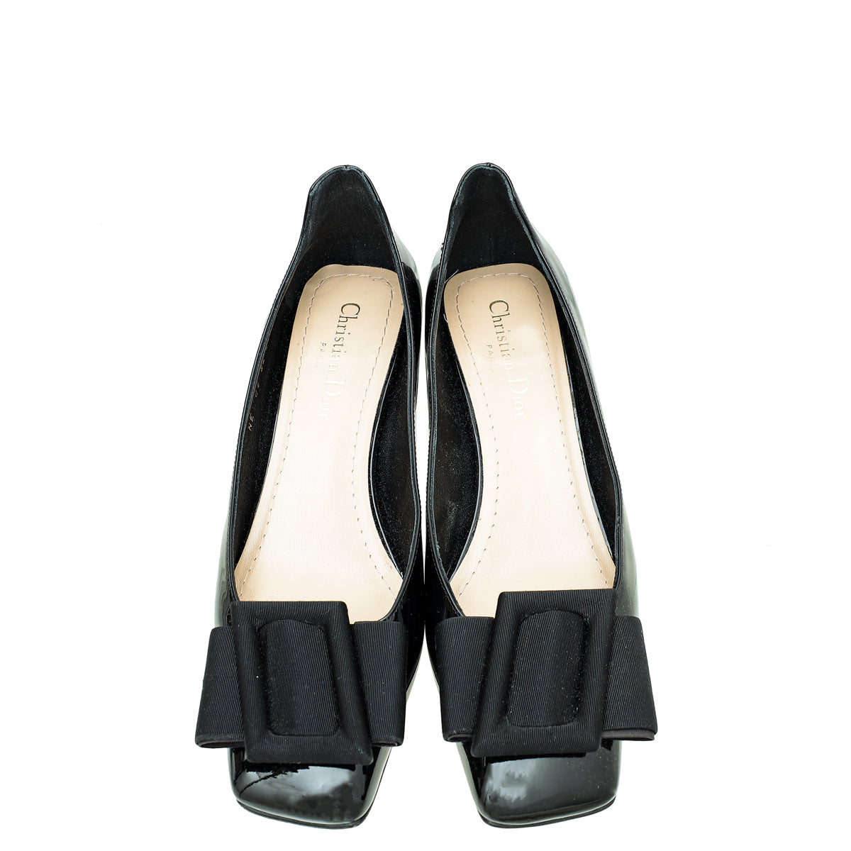 Christian Dior Black Square Toe Bow Pumps 38