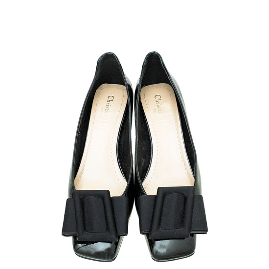 Christian Dior Black Square Toe Bow Pumps 38