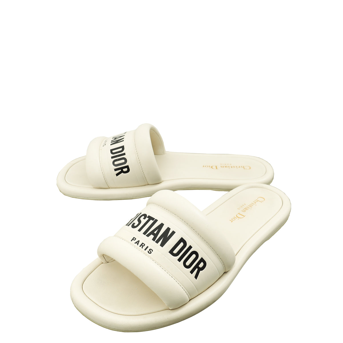 Christian Dior White Every-D Embossed Flat Mules 39.5-Christian Dior-THE CLOSET