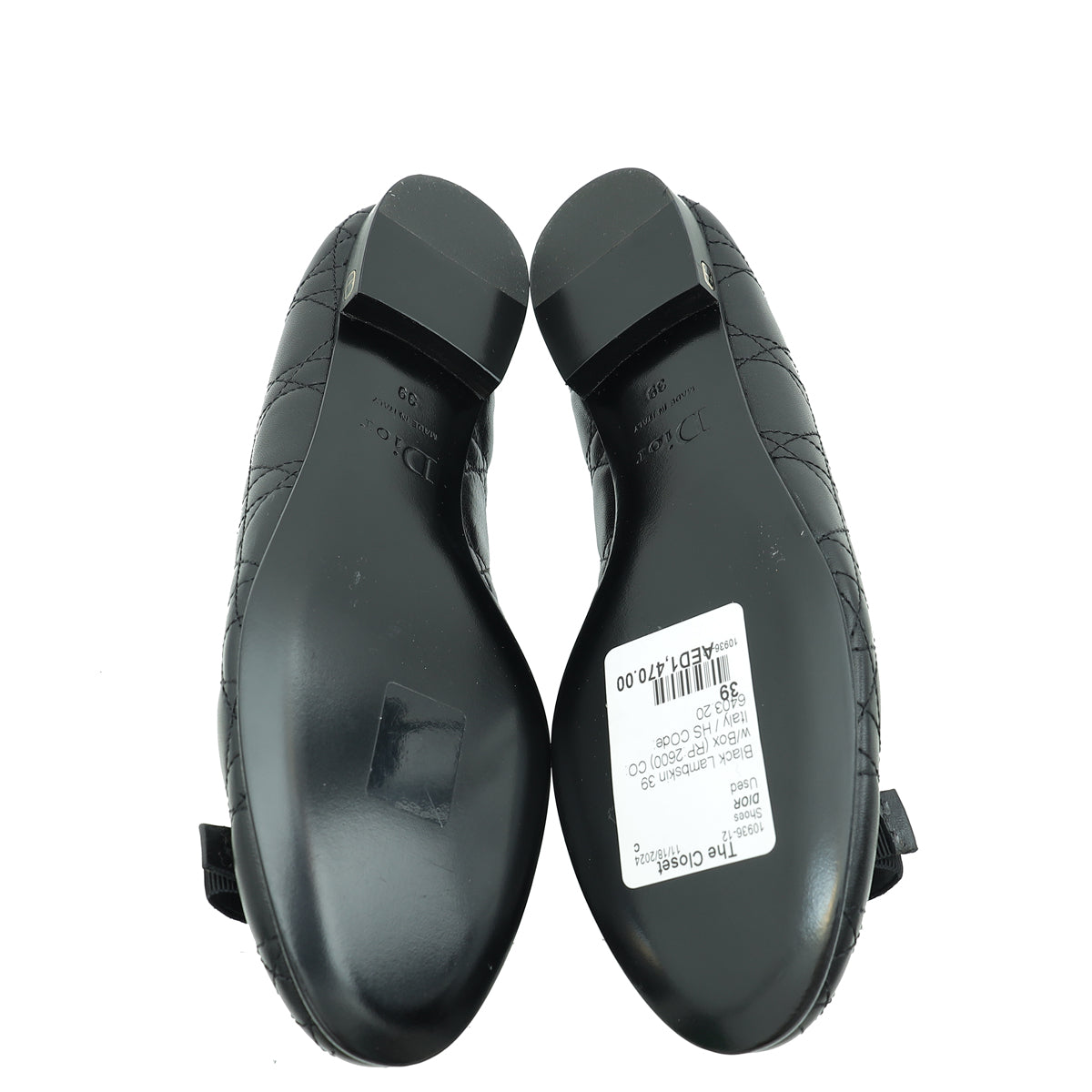 Christian Dior Black Bow Cannage "My Dior" Ballerina Flats 39