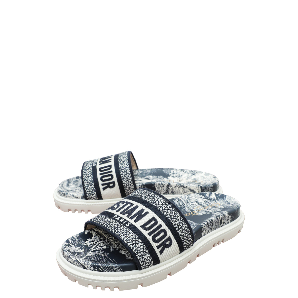 Christian Dior Bicolor Toile de Jouy Embroidered Dway Slide Sandal 39-Christian Dior-THE CLOSET