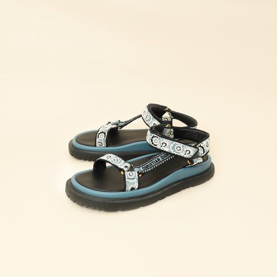 Christian Dior Blue Multicolor D-Wave Cotton Embroidered Sandal 39-Christian Dior-THE CLOSET