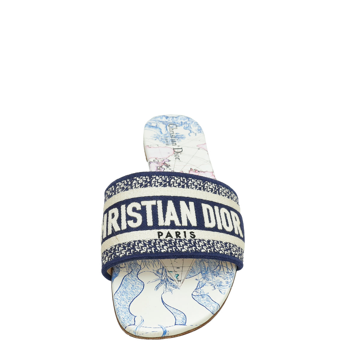 Christian Dior Navy Blue Around The World Embroidered Dway Slides 41-Christian Dior-THE CLOSET
