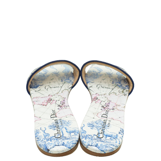 Christian Dior Navy Blue Around The World Embroidered Dway Slides 41