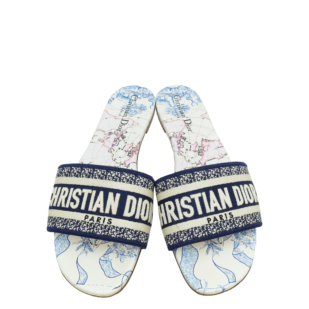 Christian Dior Navy Blue Around The World Embroidered Dway Slides 41