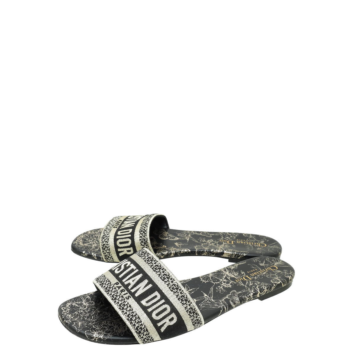Christian Dior Dway Toile de Jouy Mexico Embroidered Flat Sandals