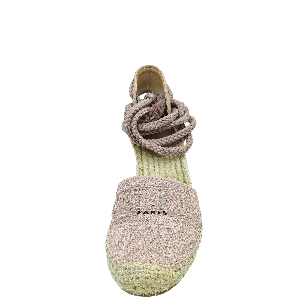Christian Dior Rose De Vents Embroidered Granville Ankle Tie Espadrille Wedge 39