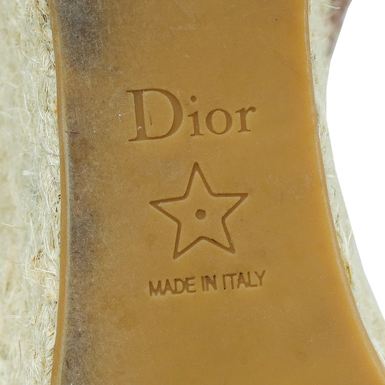 Christian Dior Rose De Vents Embroidered Granville Ankle Tie Espadrille Wedge 39