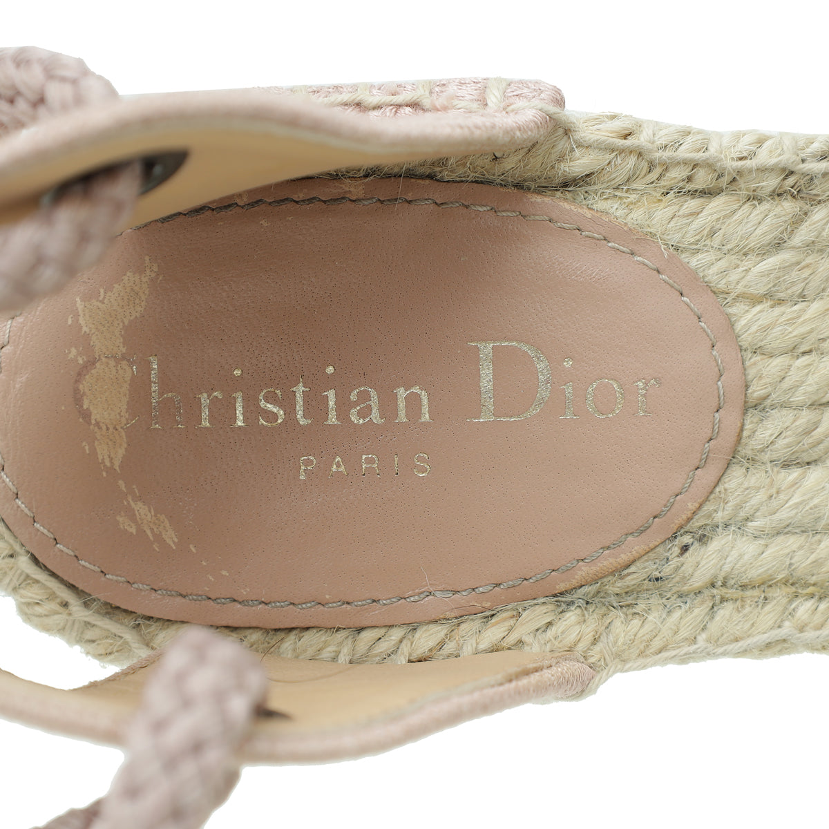 Christian Dior Rose De Vents Embroidered Granville Ankle Tie Espadrille Wedge 39