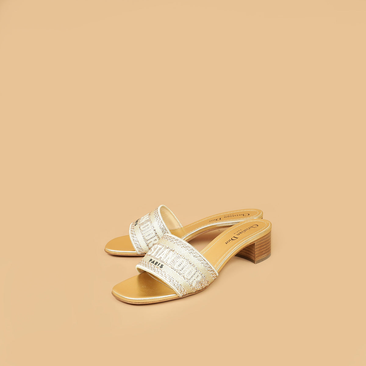 Christian Dior Metallic Gold Strass Dway Heeled Slide Sandals 37.5-Christian Dior-THE CLOSET