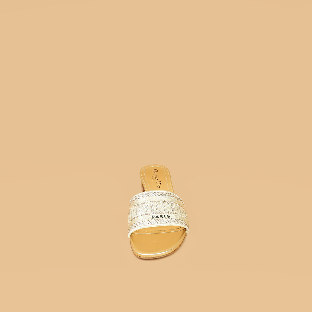 Christian Dior Metallic Gold Strass Dway Heeled Slide Sandals 37.5-Christian Dior-THE CLOSET