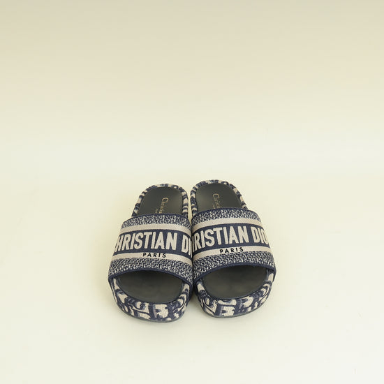 Christian Dior Navy Oblique Dway Platform Sandals 35