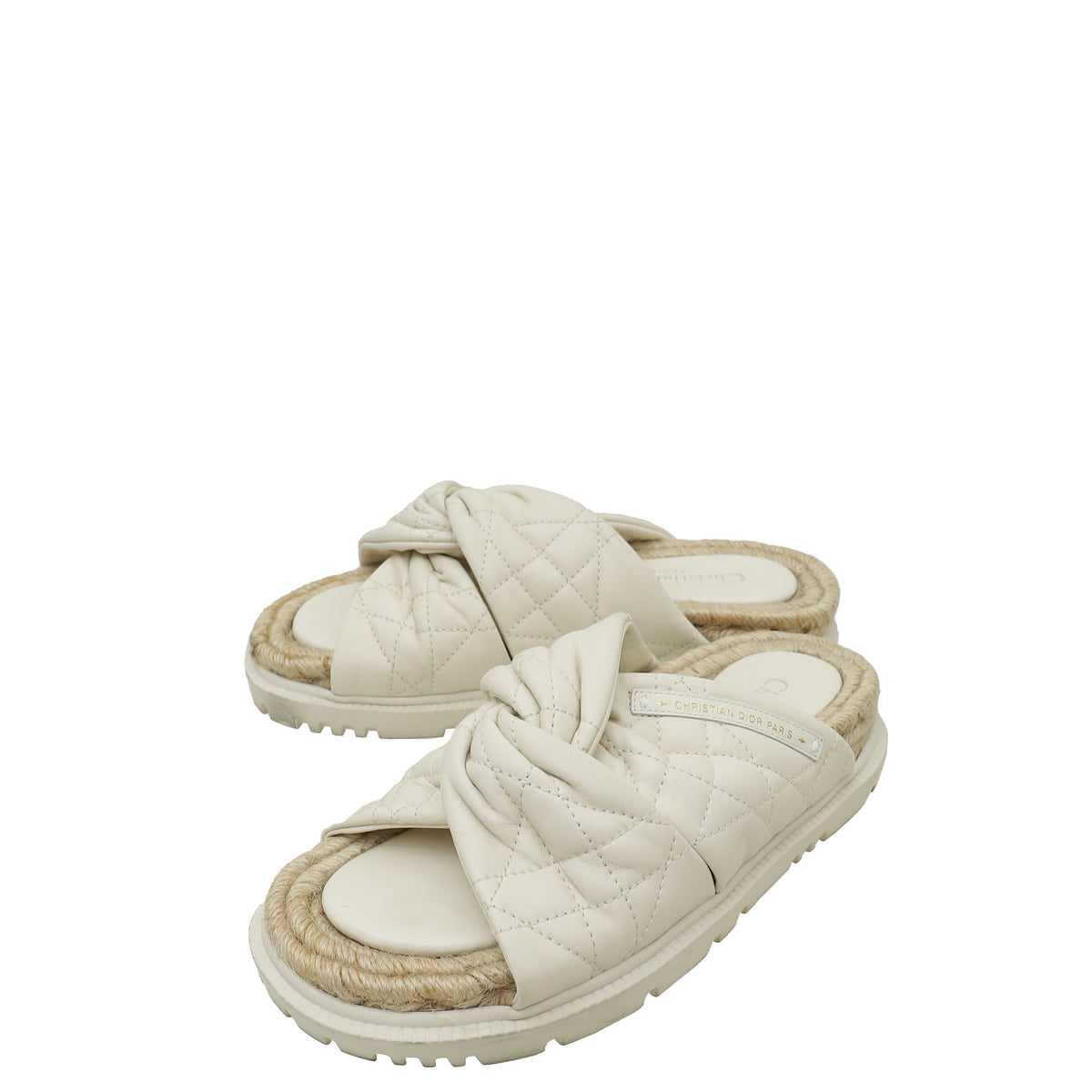 Christian Dior Cream Cannage D Twist Slide Sandal 35-Christian Dior-THE CLOSET