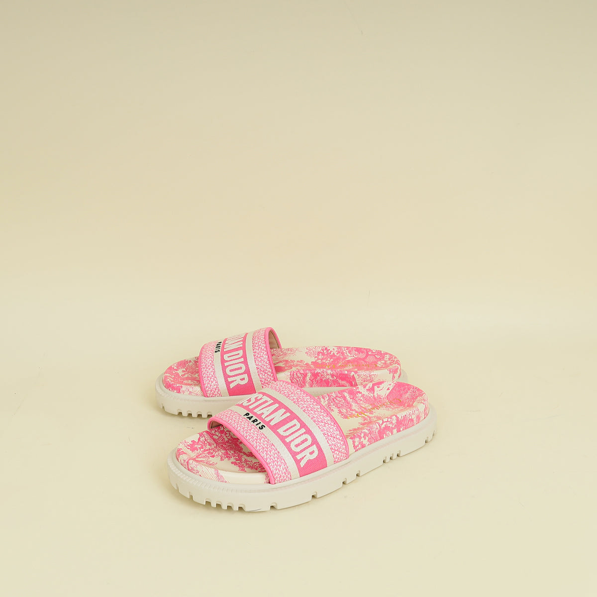 Christian Dior Bicolor Dway Toile De Jouy Embroidered Flat Slide Sandals 36.5