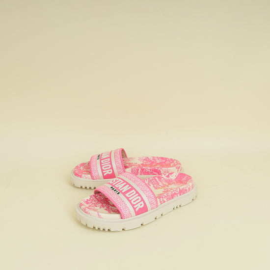 Christian Dior Bicolor Dway Toile De Jouy Embroidered Flat Slide Sandals 36.5