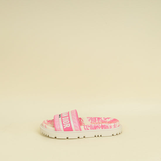 Christian Dior Bicolor Dway Toile De Jouy Embroidered Flat Slide Sandals 36.5