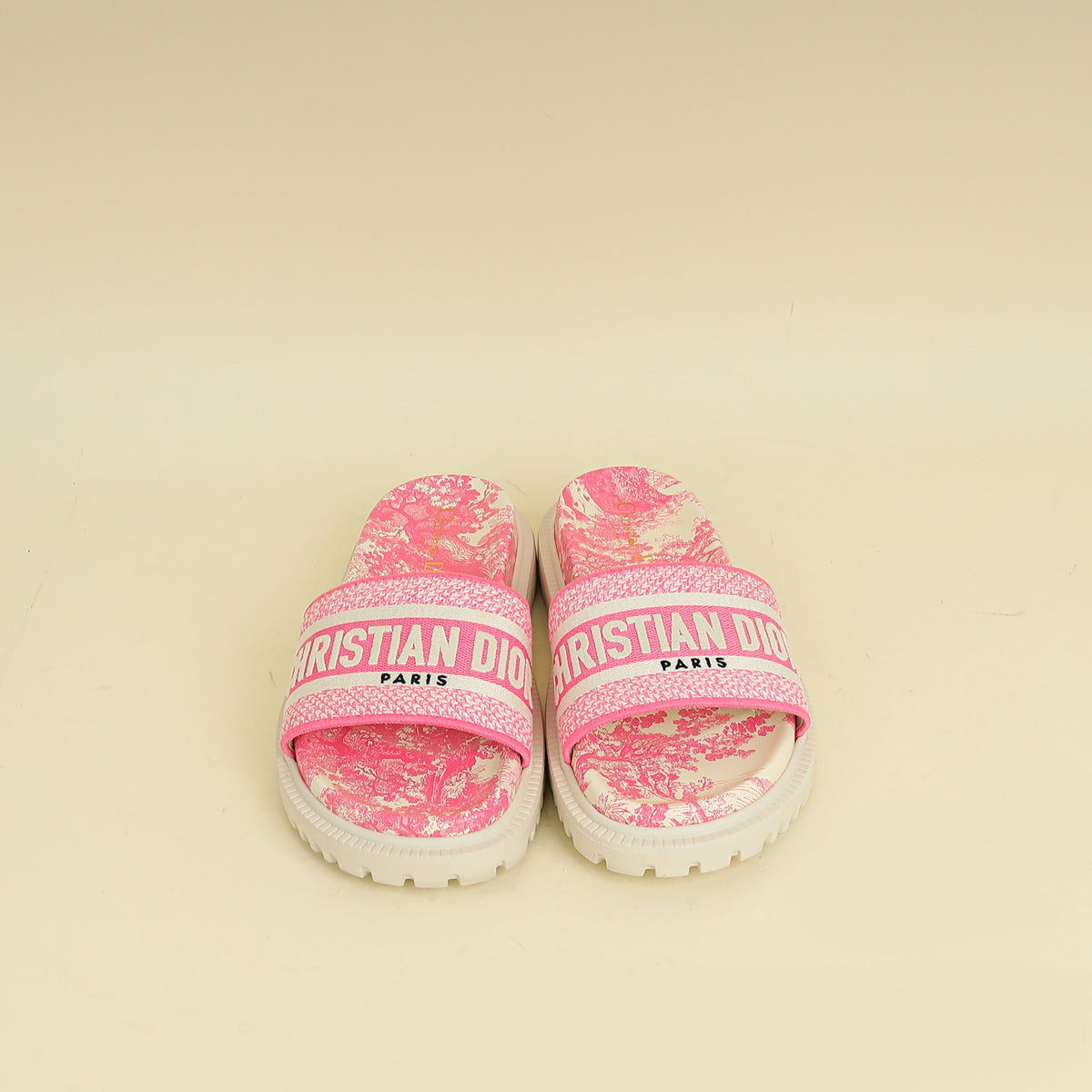 Christian Dior Bicolor Dway Toile De Jouy Embroidered Flat Slide Sandals 36.5