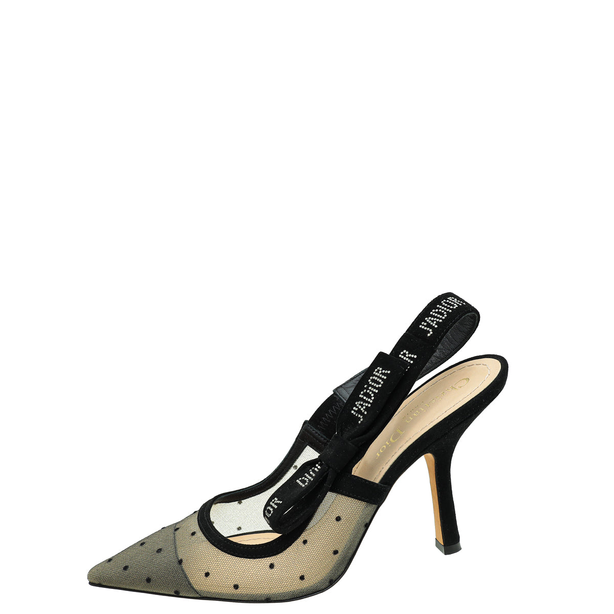 Christian Dior Black J'adior Mesh Dot Slingback Pump 37.5-Christian Dior-THE CLOSET