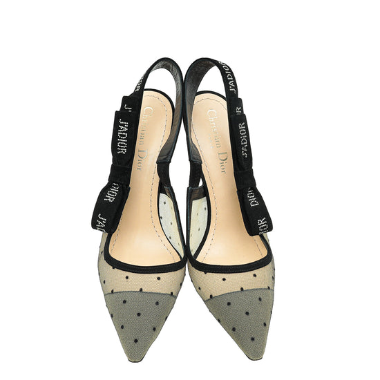 Christian Dior Black J'adior Mesh Dot Slingback Pump 37.5-Christian Dior-THE CLOSET