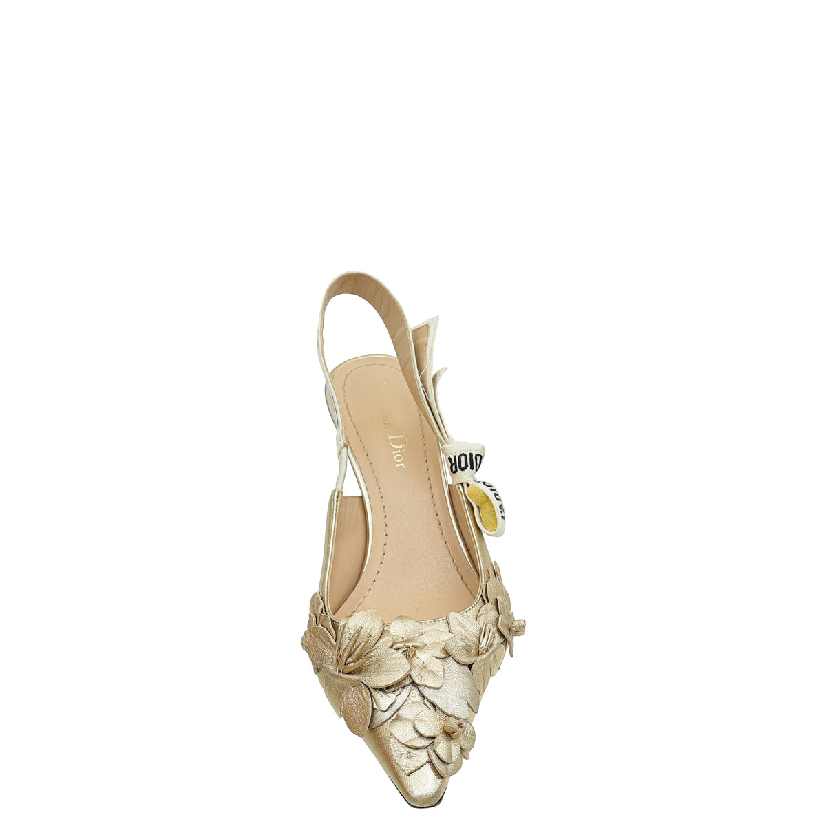 Christian Dior Gold Applique Flowers J'Adior Slingback Pump 37.5