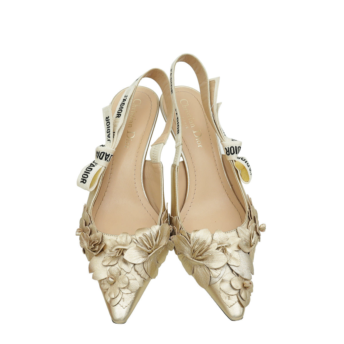 Christian Dior Gold Applique Flowers J'Adior Slingback Pump 37.5