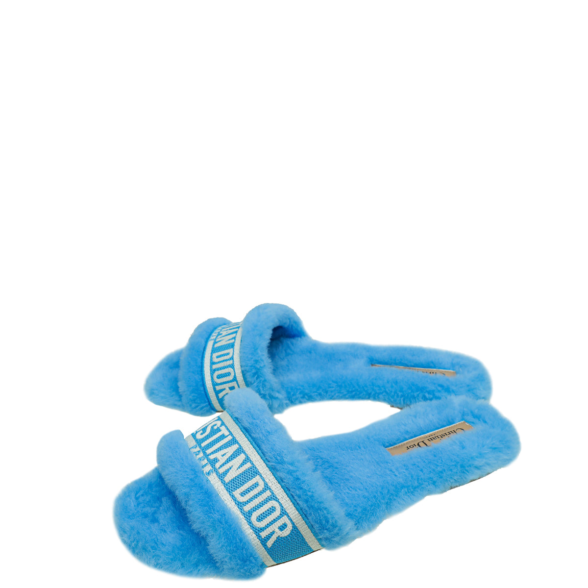 Christian Dior Dynamic Blue Chez Moi Embroidered Shearling Slide