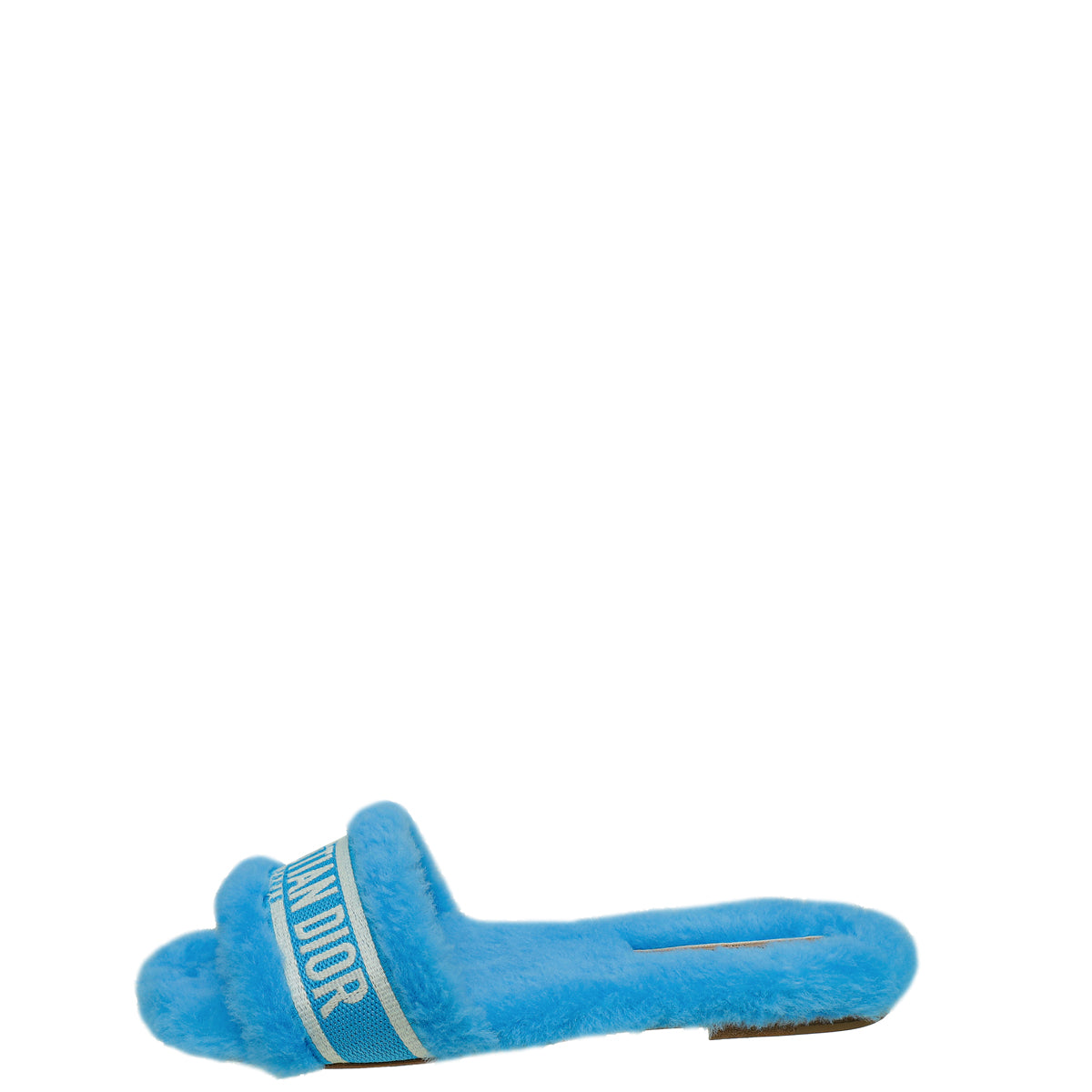 Christian Dior Dynamic Blue Chez Moi Embroidered Shearling Slide Sandals 37.5