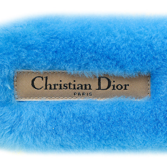 Christian Dior Dynamic Blue Chez Moi Embroidered Shearling Slide Sandals 37.5