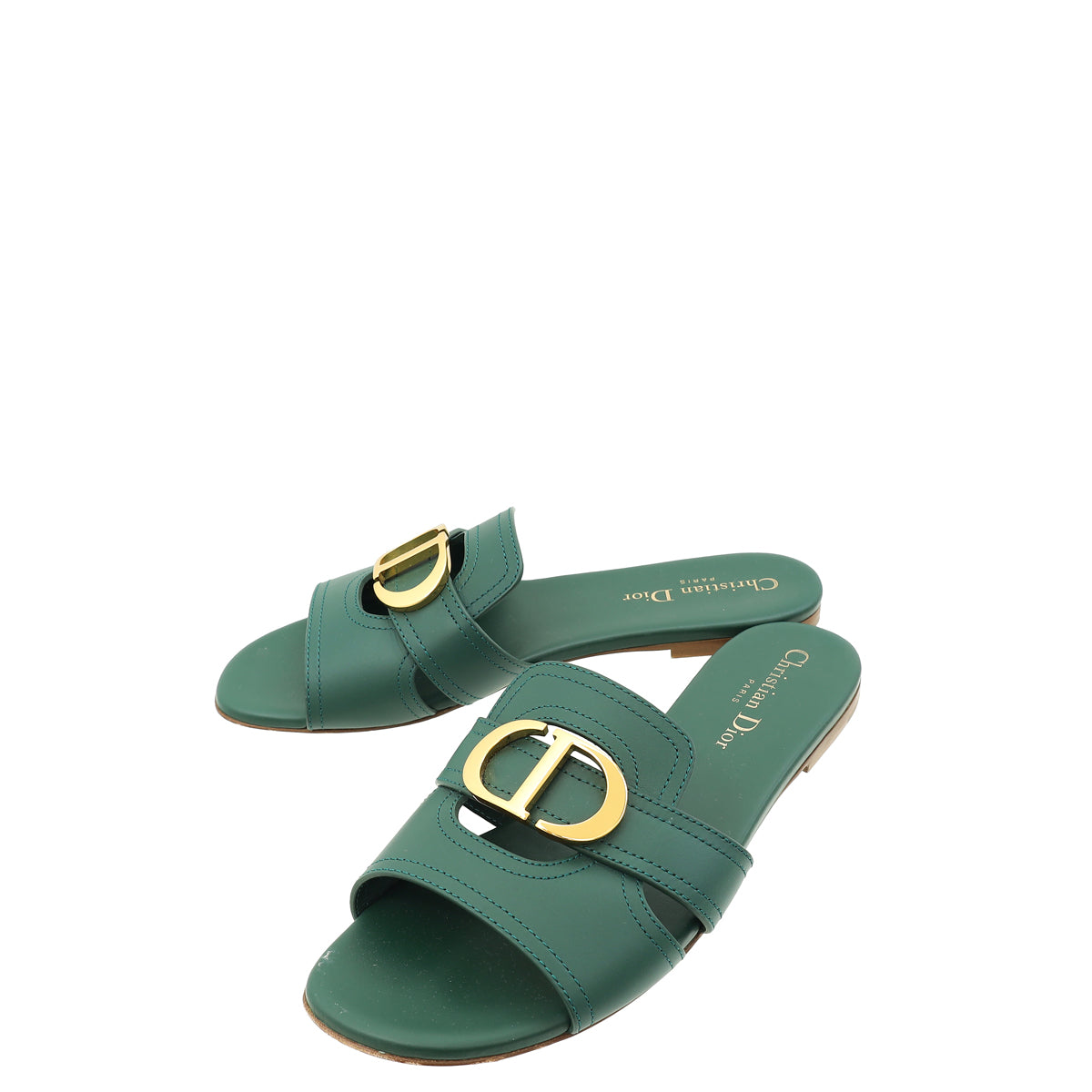 Christian Dior Leaf Green 30 Montaigne Flat Sandal 37.5-Christian Dior-THE CLOSET