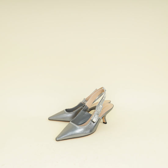 Christian Dior Metallic Silver J'adior Slingback Pump 38.5