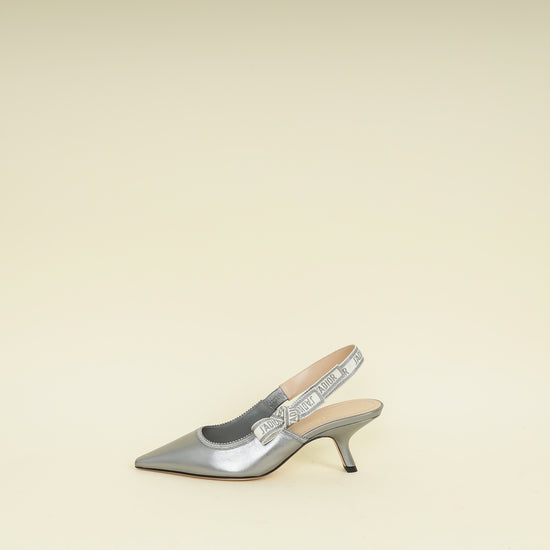 Christian Dior Metallic Silver J'adior Slingback Pump 38.5