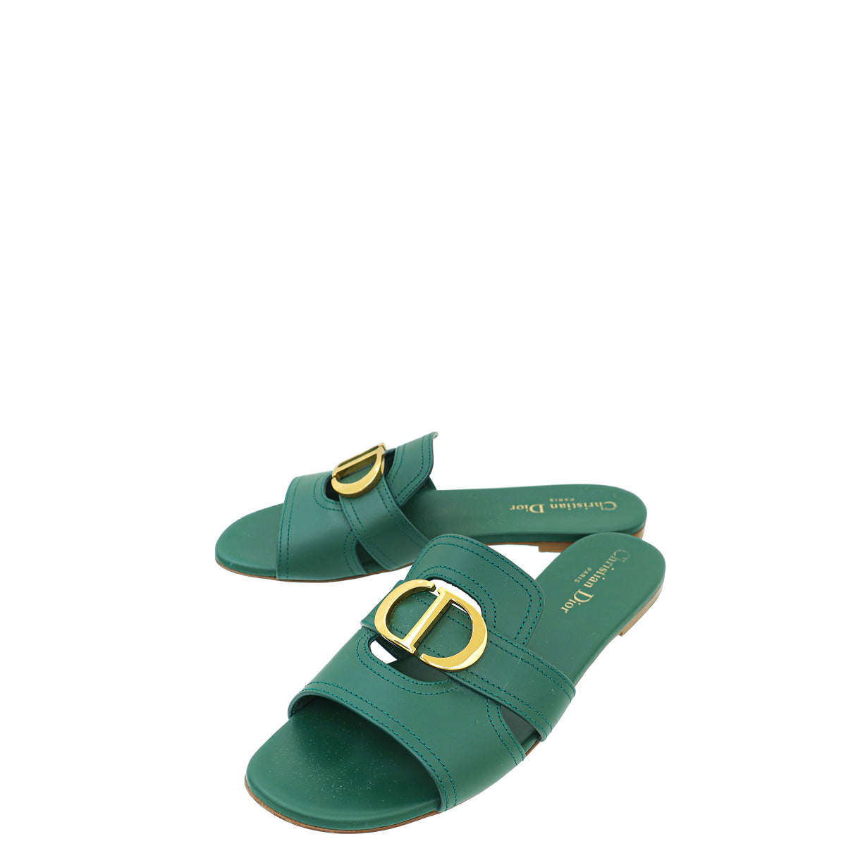 Christian Dior Leaf Green 30 Montaigne Flat Sandal 38.5-Christian Dior-THE CLOSET
