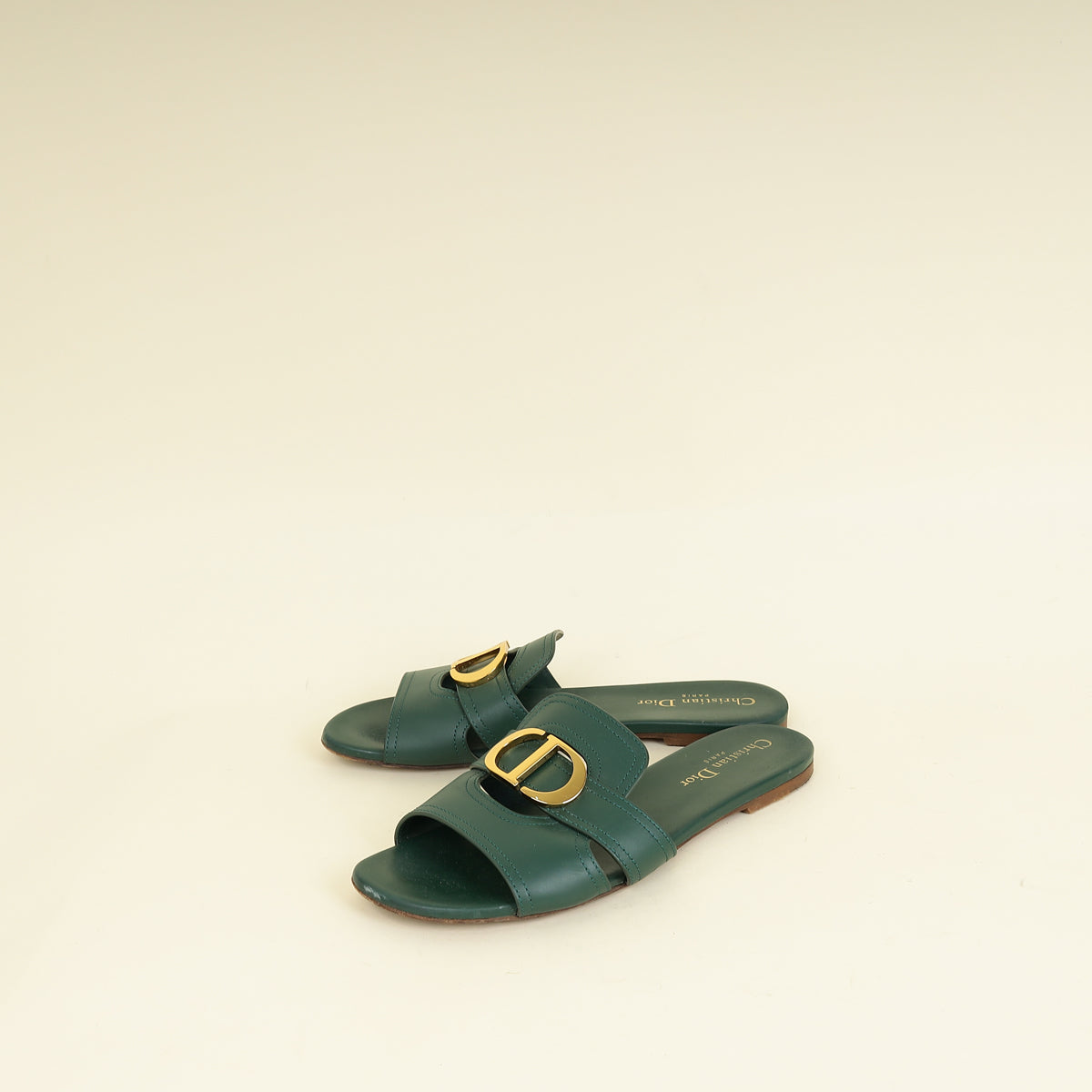 Christian Dior Leaf Green 30 Montaigne Flat Slides 38-Christian Dior-THE CLOSET