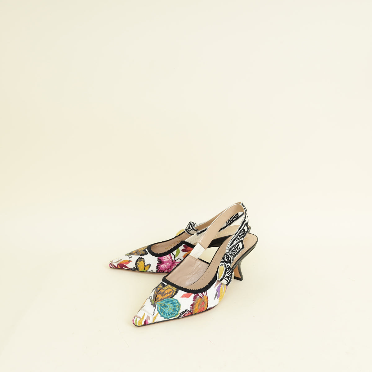 Christian Dior White Multicolor J'adior Butterfly Embroidered Slingback Pump 38