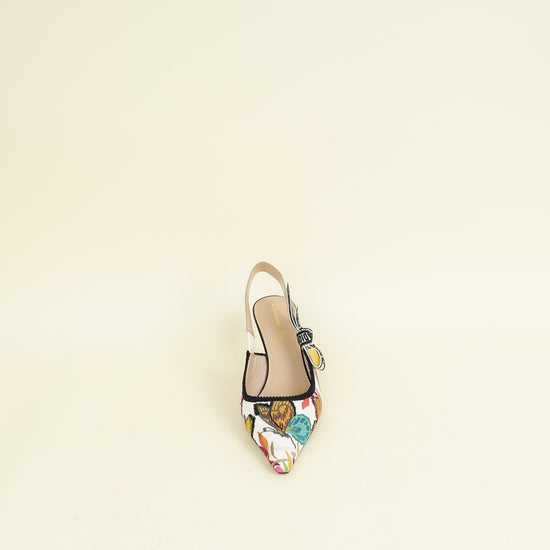 Christian Dior White Multicolor J'adior Butterfly Embroidered Slingback Pump 38
