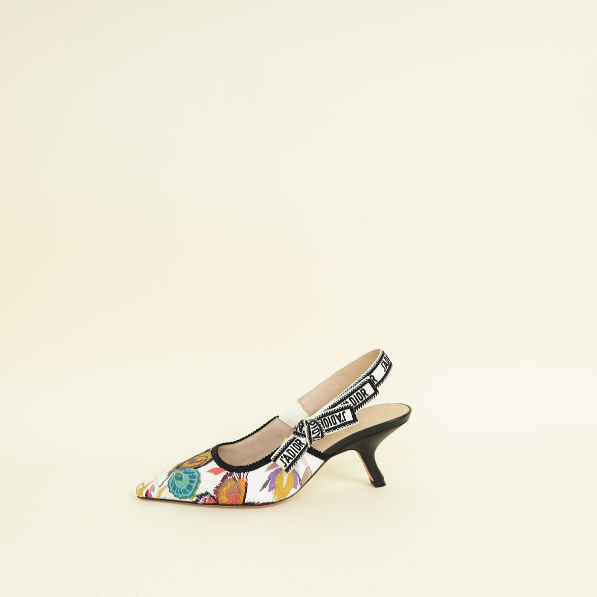 Christian Dior White Multicolor J'adior Butterfly Embroidered Slingback Pump 38