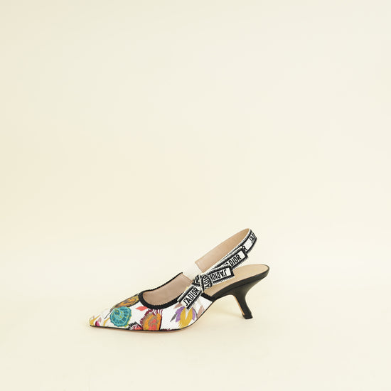 Christian Dior White Multicolor J'adior Butterfly Embroidered Slingback Pump 38
