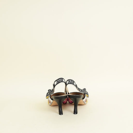 Christian Dior White Multicolor J'adior Butterfly Embroidered Slingback Pump 38