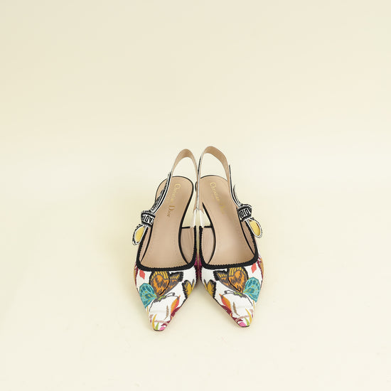 Christian Dior White Multicolor J'adior Butterfly Embroidered Slingback Pump 38