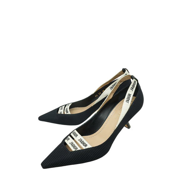 Christian Dior Black J'adior Ribbon Technical Fabric Pump 38