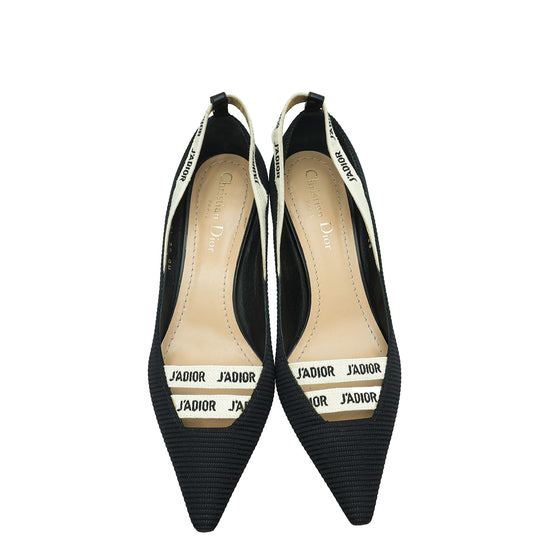 Christian Dior Black J'adior Ribbon Technical Fabric Pump 38