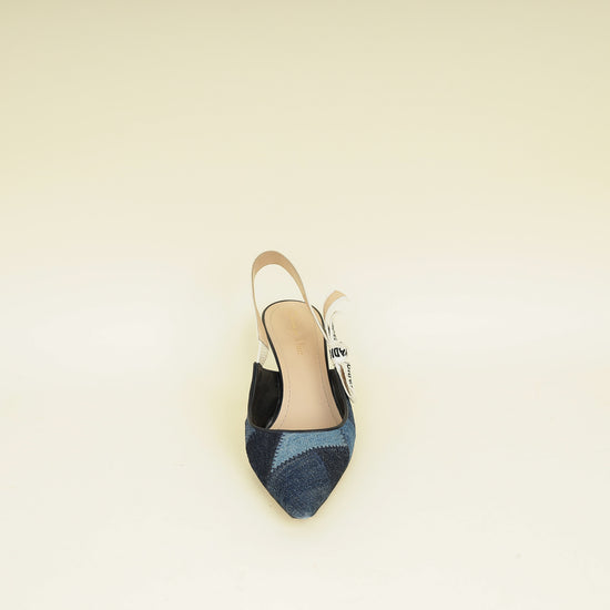 Christian Dior Blue J'adior Patchwork Denim Slingback Pump 39.5