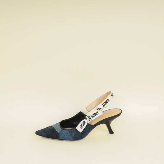 Christian Dior Blue J'adior Patchwork Denim Slingback Pump 39.5