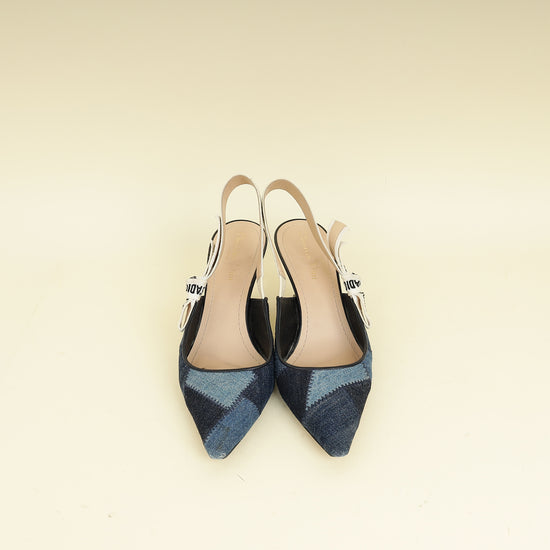 Christian Dior Blue J'adior Patchwork Denim Slingback Pump 39.5