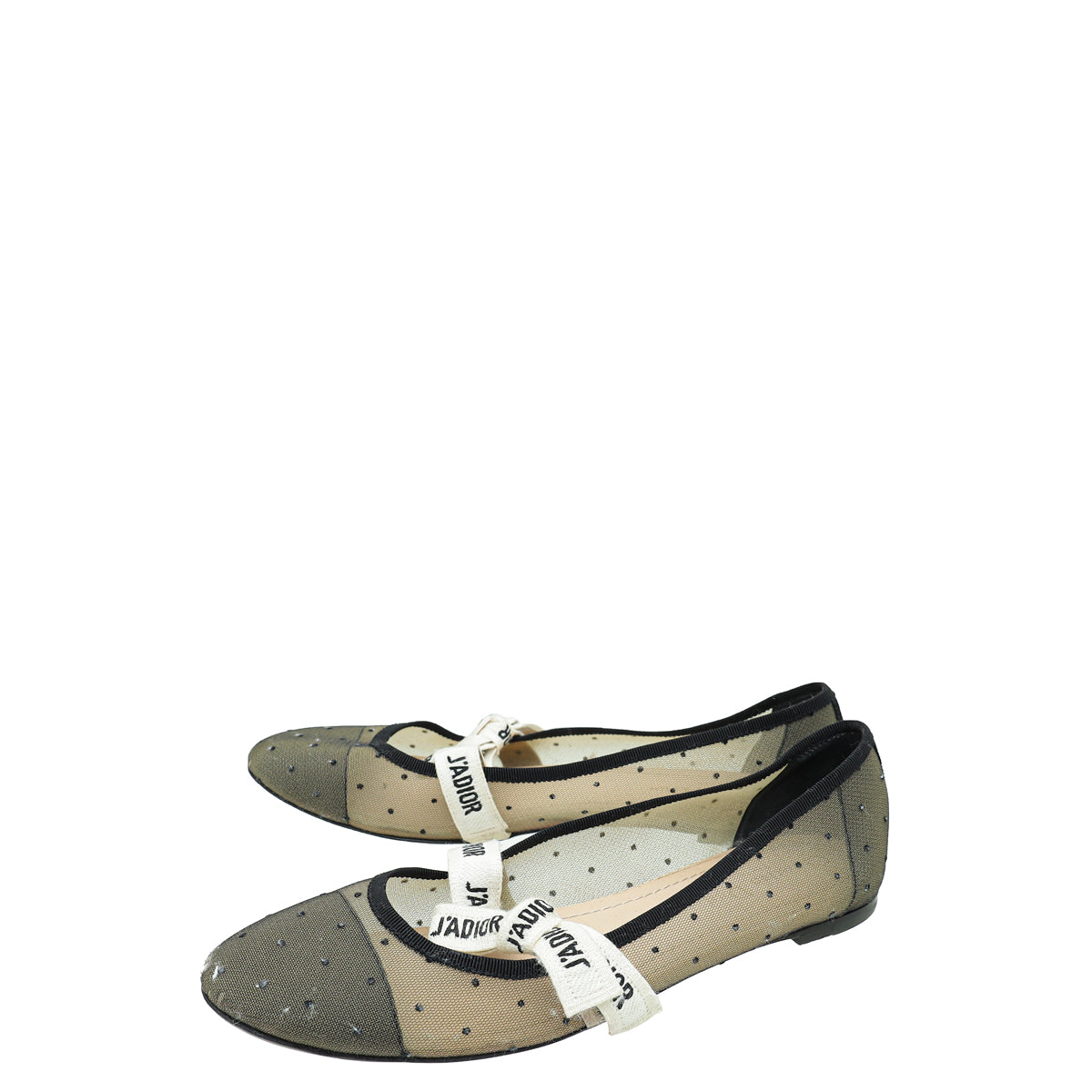 Christian Dior Black Miss J'adior Mesh Dot Flat Ballerina 40.5-Christian Dior-THE CLOSET