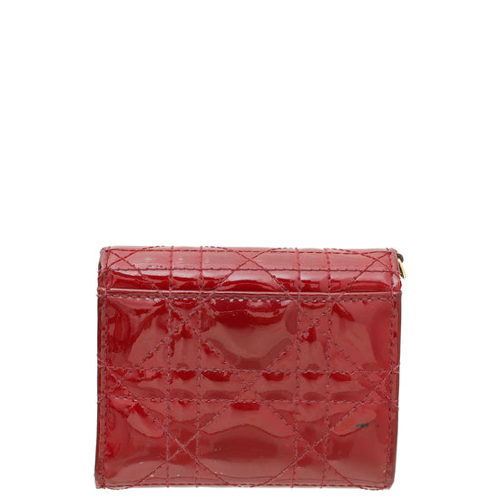 Christian Dior Red Cannage Lady Dior Trifold Compact Wallet