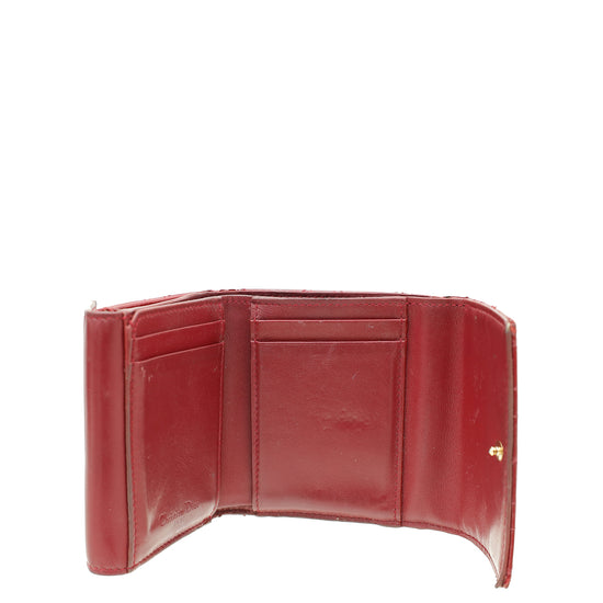 Christian Dior Red Cannage Lady Dior Trifold Compact Wallet