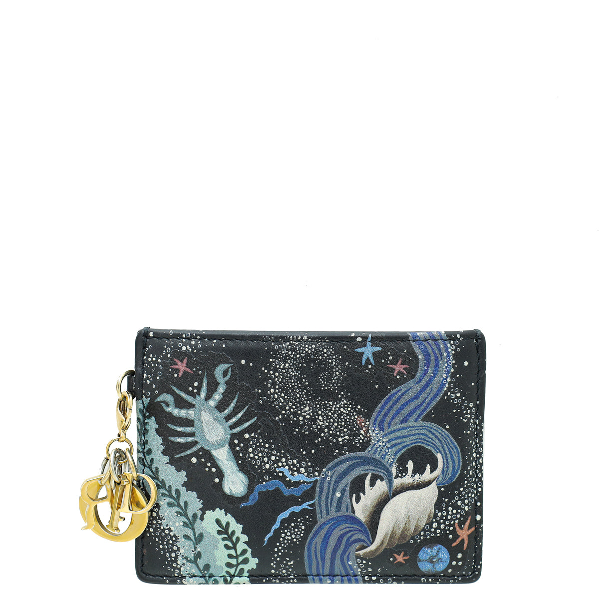 Christian Dior Indigo Black Multicolor Printed Nature Ballet Lady Dior Card Holder-Christian Dior-THE CLOSET